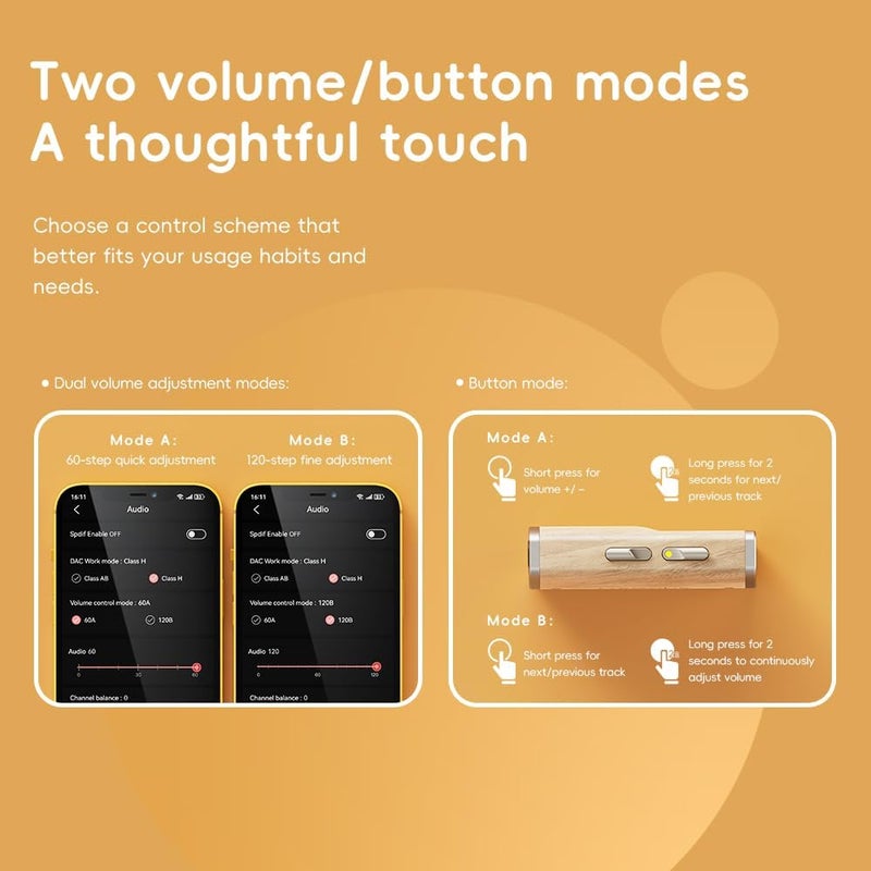 FiiO /Snowsky Melody Headphone Amplifier Portable DAC with 4.4mm and 3.5mm Headphones Outputs Support DSD256, 10-Band PEQ for Android/iOS/Mac/Windows (Walnut) - Image 5